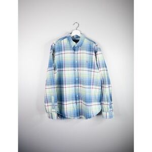 Ralph Lauren Button Down Shirt Mens XL Blue Green Plaid Long Sleeve Cotton pony